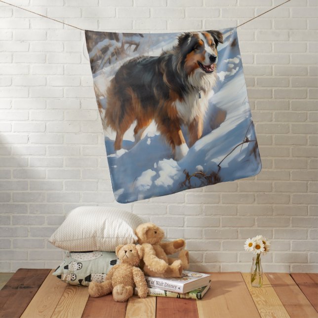 Australian Shepherd Let It Snow Christmas Baby Blanket (In Situ)