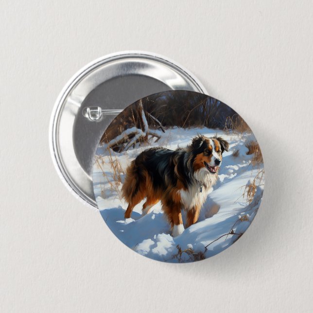 Australian Shepherd Let It Snow Christmas Button (Front & Back)