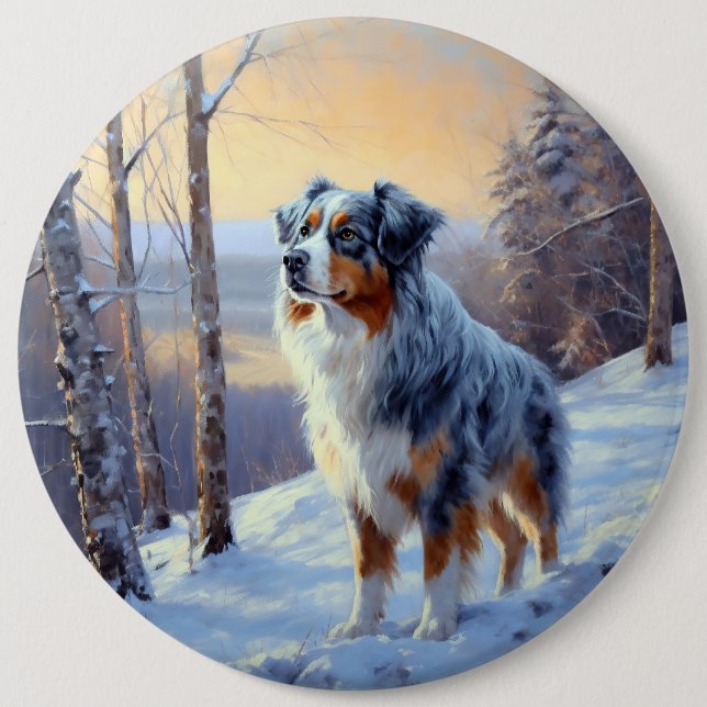 Australian Shepherd Let It Snow Christmas  Button (Front)