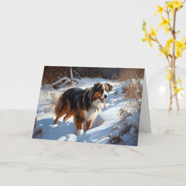Australian Shepherd Let It Snow Christmas Card (Yellow Flower)