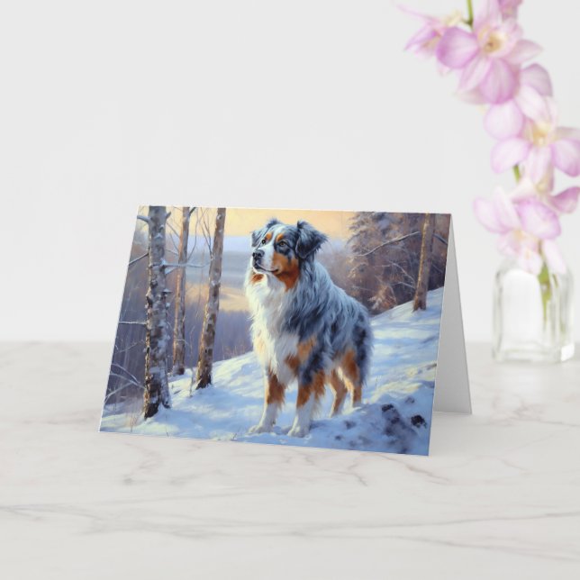 Australian Shepherd Let It Snow Christmas  Card (Orchid)