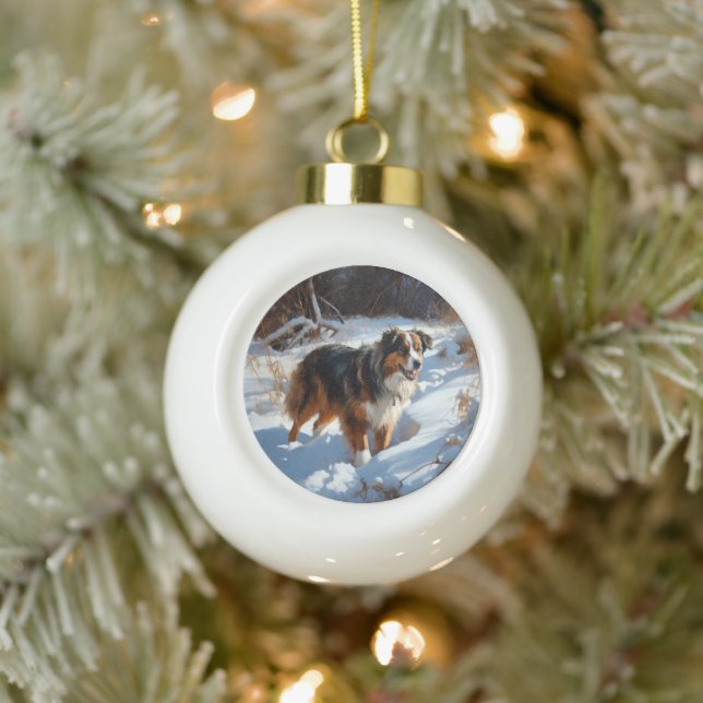 Australian Shepherd Let It Snow Christmas Ceramic Ball Christmas Ornament (Tree)