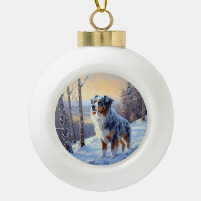 Australian Shepherd Let It Snow Christmas  Ceramic Ball Christmas Ornament (Front)