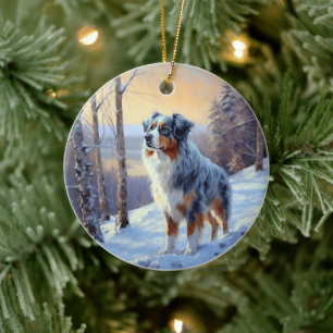 Australian Shepherd Let It Snow Christmas Ceramic Ornament