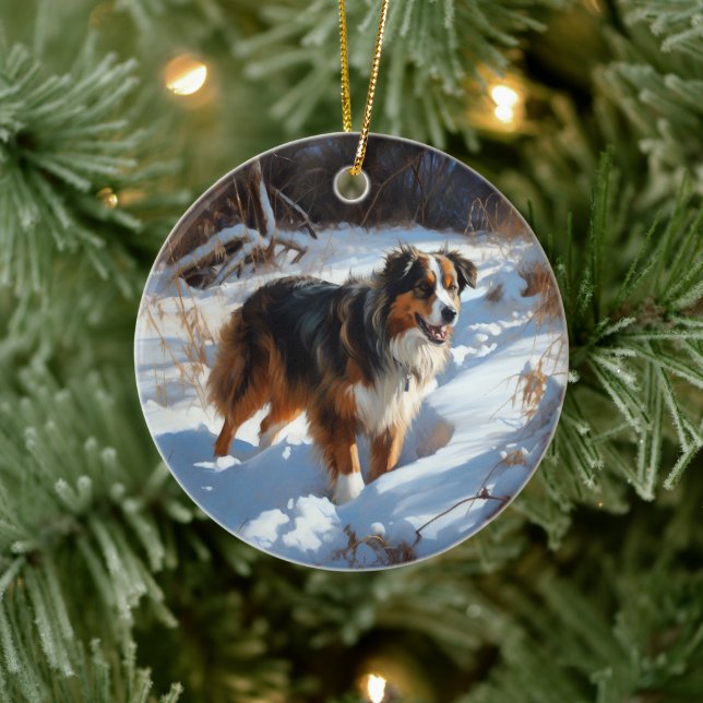 Australian Shepherd Let It Snow Christmas Ceramic Ornament (Tree)