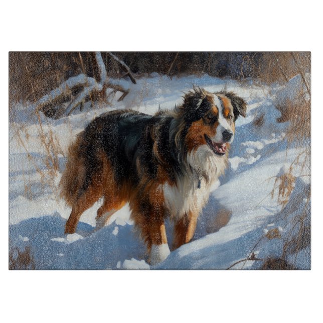 Australian Shepherd Let It Snow Christmas Cutting Board (Front)