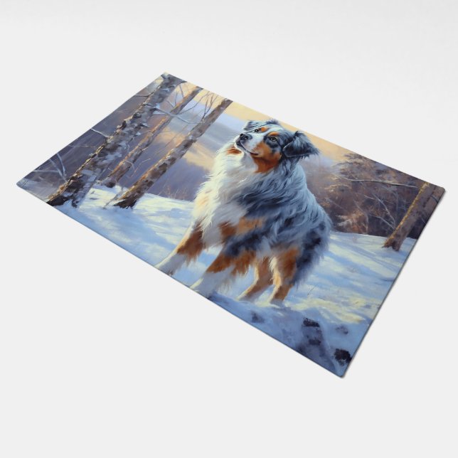 Australian Shepherd Let It Snow Christmas  Doormat (Angled)