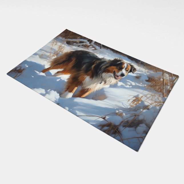 Australian Shepherd Let It Snow Christmas Doormat (Angled)