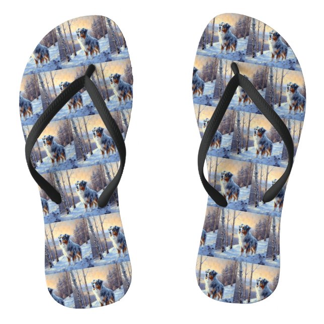 Australian Shepherd Let It Snow Christmas  Flip Flops (Footbed)