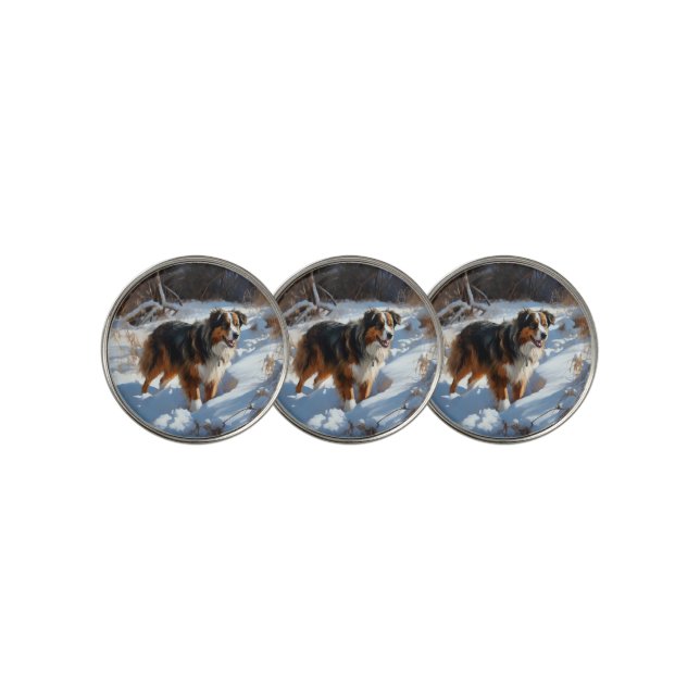 Australian Shepherd Let It Snow Christmas Golf Ball Marker (3 Up)