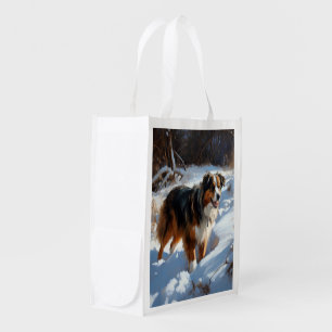 Australian Shepherd Let It Snow Christmas Grocery Bag