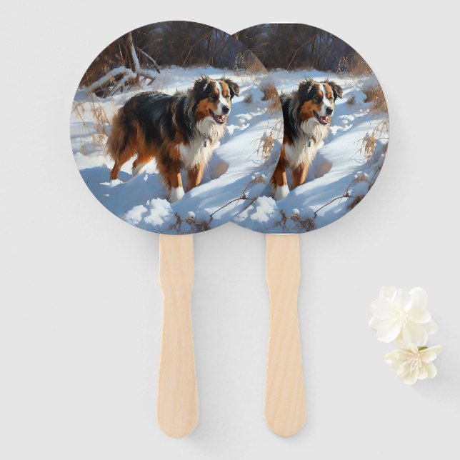 Australian Shepherd Let It Snow Christmas Hand Fan (Front and Back)