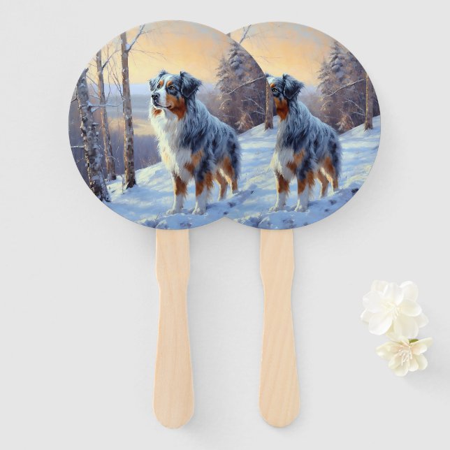 Australian Shepherd Let It Snow Christmas  Hand Fan (Front and Back)