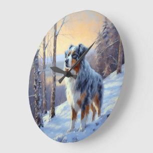 Australian Shepherd Let It Snow Christmas Large Clock