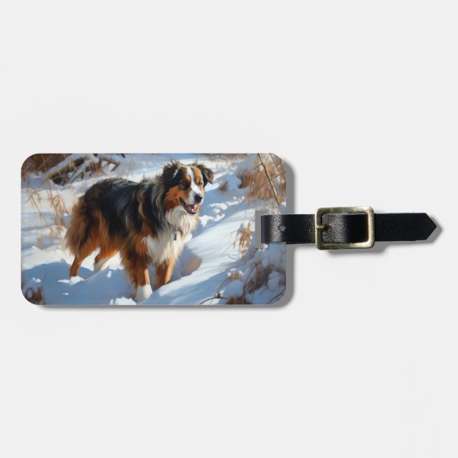 Australian Shepherd Let It Snow Christmas Luggage Tag (Front Horizontal)