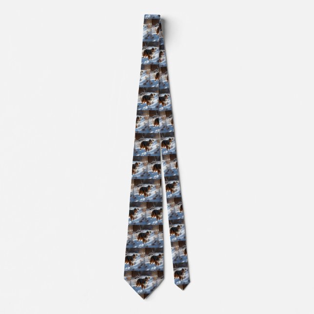 Australian Shepherd Let It Snow Christmas Neck Tie (Front)
