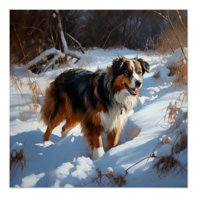 Australian Shepherd Let It Snow Christmas Poster (Front)