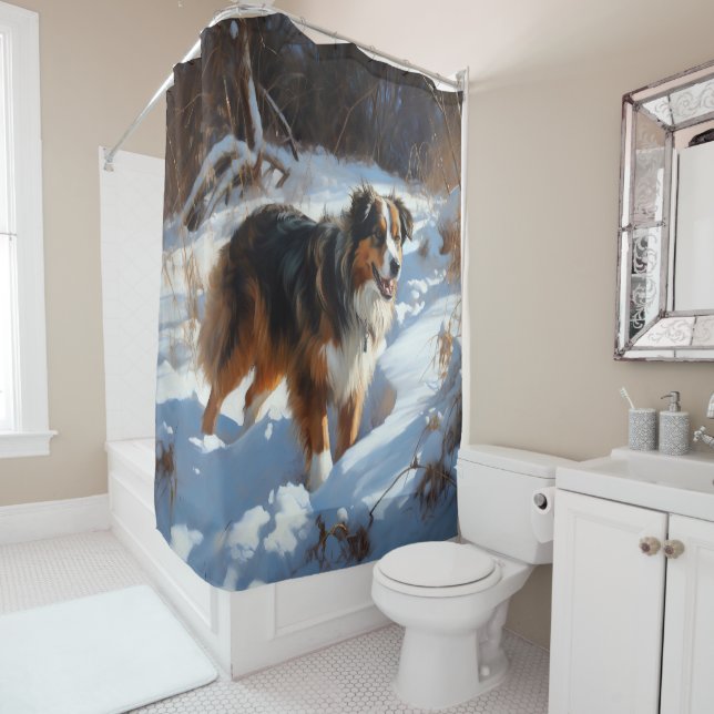 Australian Shepherd Let It Snow Christmas Shower Curtain (In Situ)