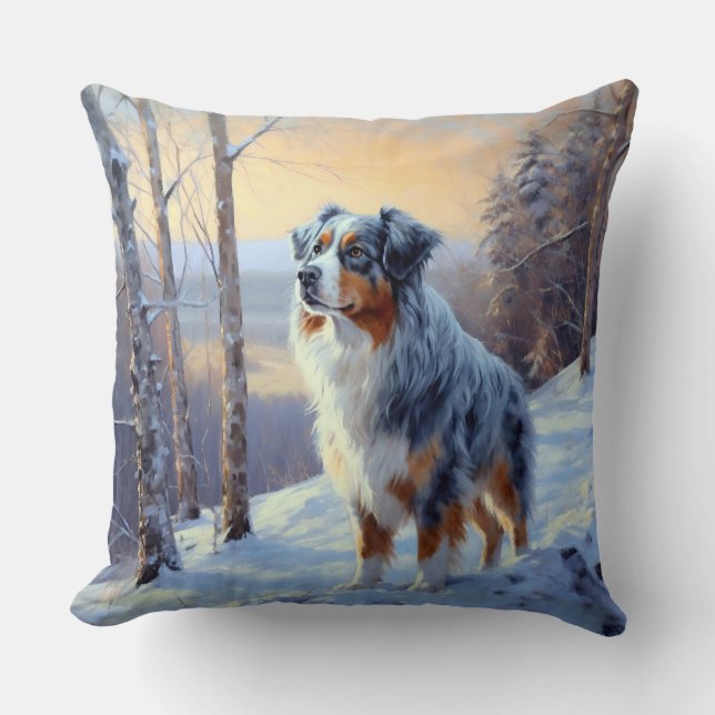 Australian Shepherd Let It Snow Christmas  Throw Pillow (Front)