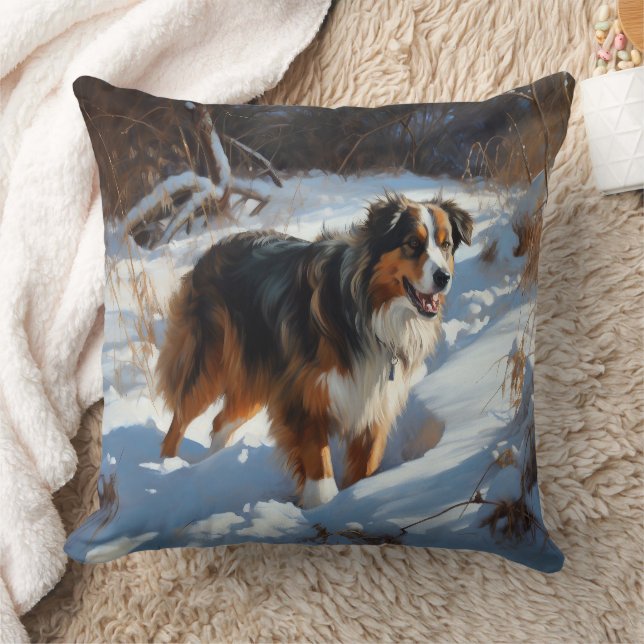 Australian Shepherd Let It Snow Christmas Throw Pillow (Blanket)