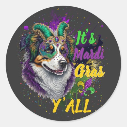 Australian Shepherd Mardi Gras Yall Carnival Classic Round Sticker