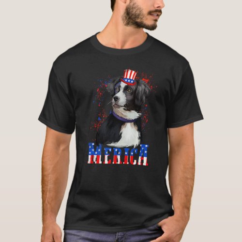 Australian Shepherd Merica American Flag Dog July  T_Shirt