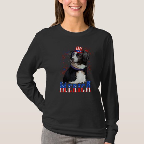 Australian Shepherd Merica American Flag Dog July  T_Shirt