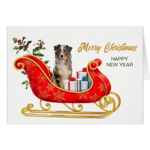  Australian Shepherd Merle Christmas Sleigh Card