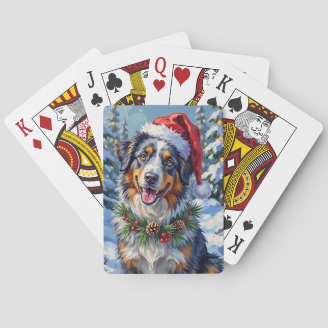Australian Shepherd Merle Winter Christmas Art Poker Cards (Back)