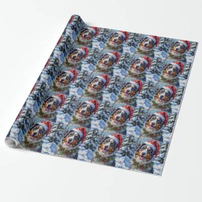 Australian Shepherd Merle Winter Christmas Art Wrapping Paper