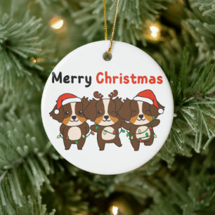 Australian Shepherd Merry Christmas Cute Dogs Ceramic Ornament