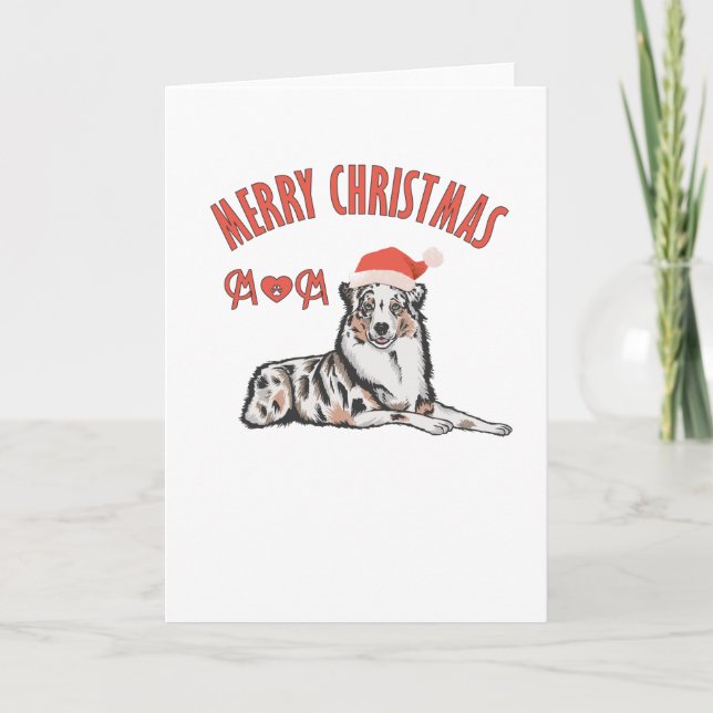 Australian Shepherd Merry Christmas Mom Card (Front)