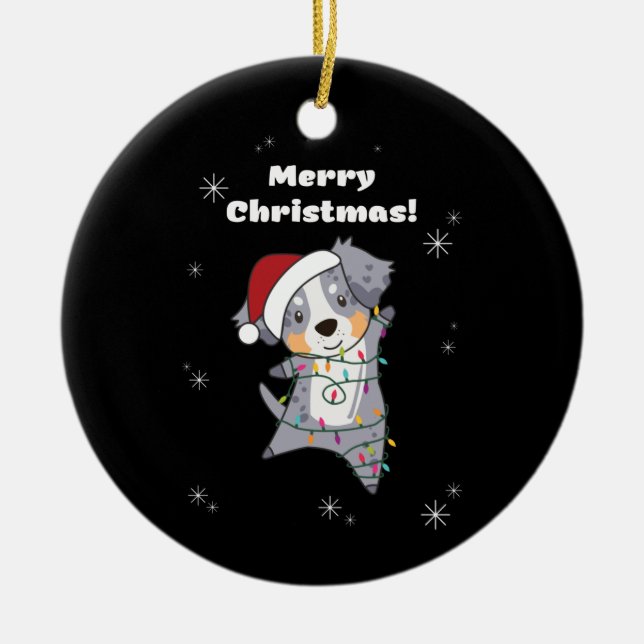 Australian Shepherd Merry Christmas Winter Ceramic Ornament (Front)