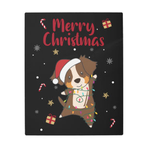 Australian Shepherd Merry Christmas Winter Metal P Print