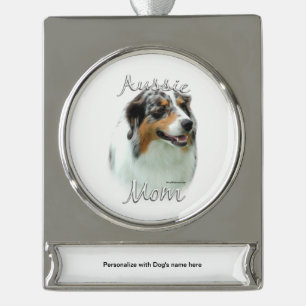 Australian Shepherd Mom 2 Silver Plated Banner Ornament
