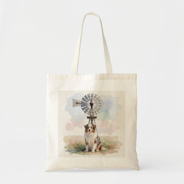 Australian Shepherd Napping Under The Windmill Sha Tote Bag