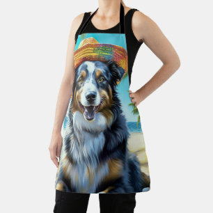 Australian Shepherd On Beach dog lover summer gift Apron
