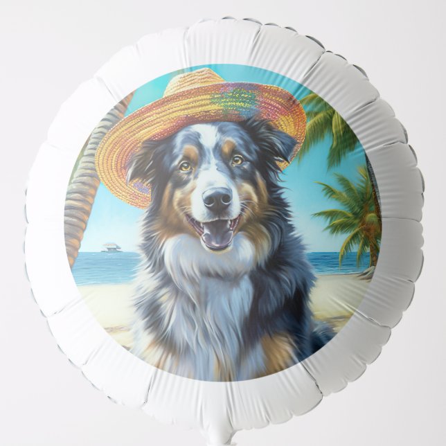 Australian Shepherd On Beach dog lover summer gift Balloon (Front)