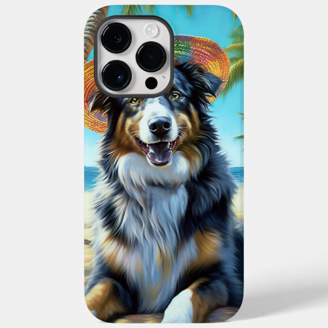 Australian Shepherd On Beach dog lover summer gift Case-Mate iPhone Case (Back)