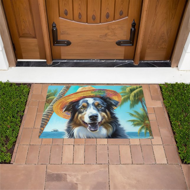 Australian Shepherd On Beach dog lover summer gift Doormat (Outdoor)