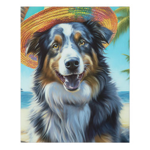 Australian Shepherd On Beach dog lover summer gift Faux Canvas Print