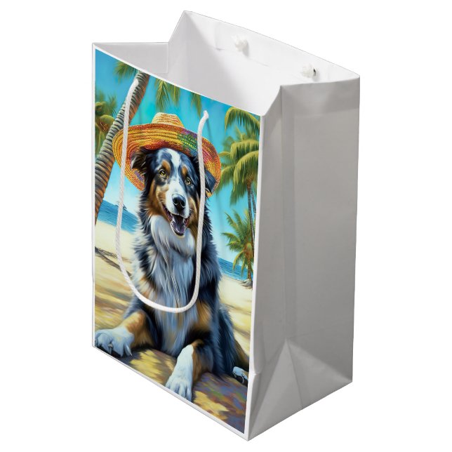Australian Shepherd On Beach dog lover summer gift Medium Gift Bag (Front Angled)