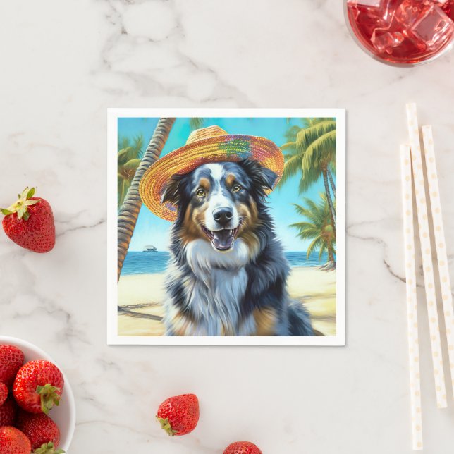 Australian Shepherd On Beach dog lover summer gift Napkins (Insitu)
