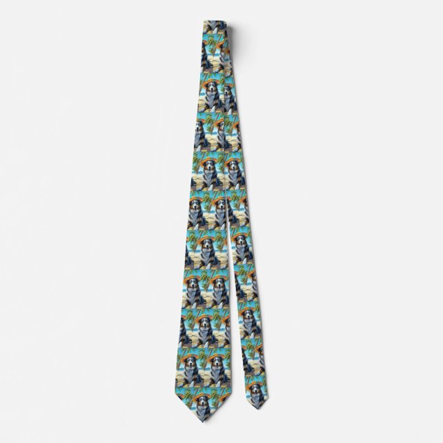 Australian Shepherd On Beach dog lover summer gift Neck Tie (Front)
