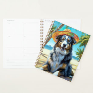 Australian Shepherd On Beach dog lover summer gift Planner