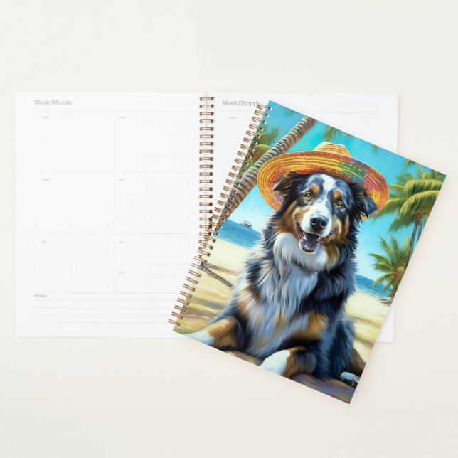 Australian Shepherd On Beach dog lover summer gift Planner (Display)