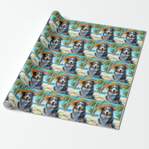 Australian Shepherd On Beach dog lover summer gift Wrapping Paper