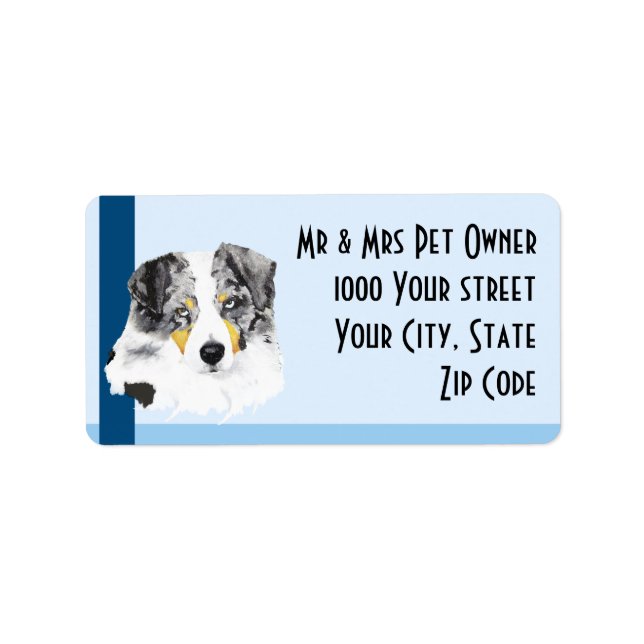Australian Shepherd on Blue Address Label (Front)