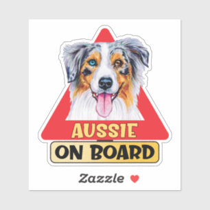 Australian Shepherd On Board Dog Red Traffic Sign Sticker