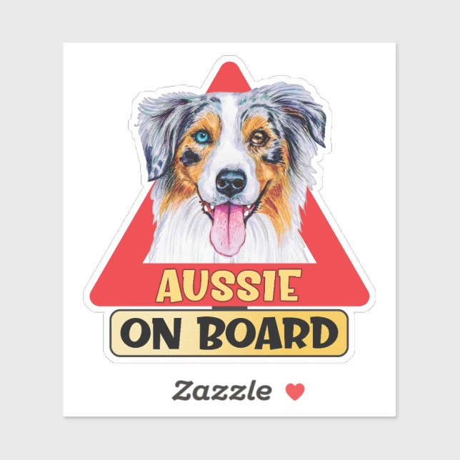 Australian Shepherd On Board Dog Red Traffic Sign Sticker (Sheet)